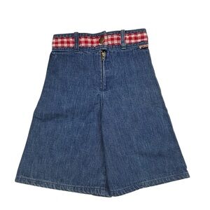 Vintage Toddler Gaucho Wide Leg Pants Y2K Denim Red Gingham Tie Waist SZ 6